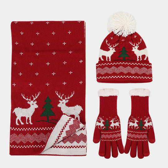 EB | Weihnachtsrentiermuster Muster Mütze Schal Handschuhe Set (6 Farben)