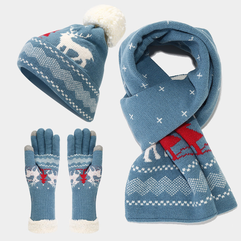 EB | Weihnachtsrentiermuster Muster Mütze Schal Handschuhe Set (6 Farben)