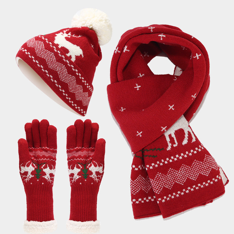 EB | Weihnachtsrentiermuster Muster Mütze Schal Handschuhe Set (6 Farben)
