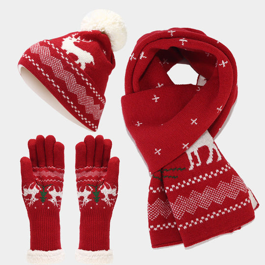 EB | Weihnachtsrentiermuster Muster Mütze Schal Handschuhe Set (6 Farben)