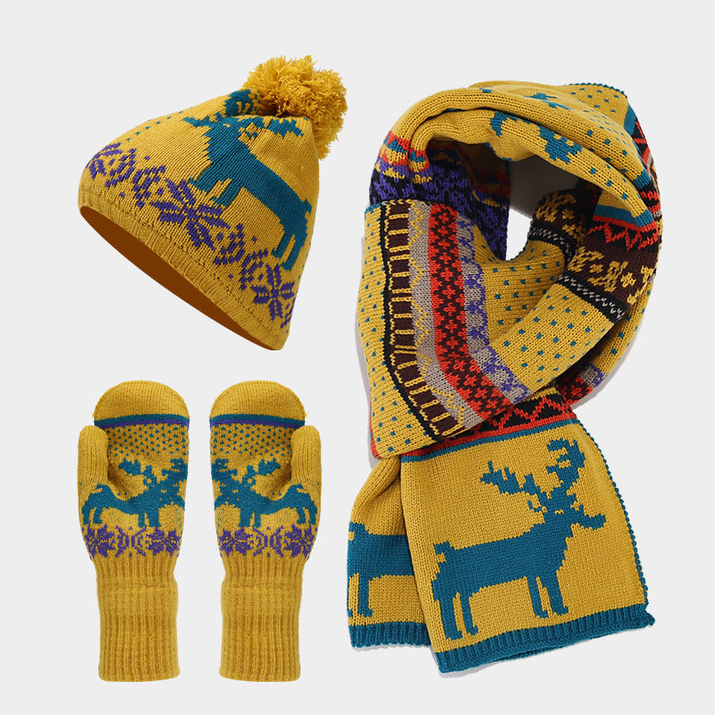 EB | Weihnachtsrentiermuster Muster Mütze Schal Handschuhe Set (6 Farben)