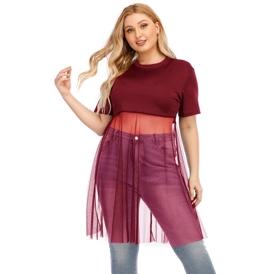 Damen modisches Mesh-Top mit integriertem Rock EB