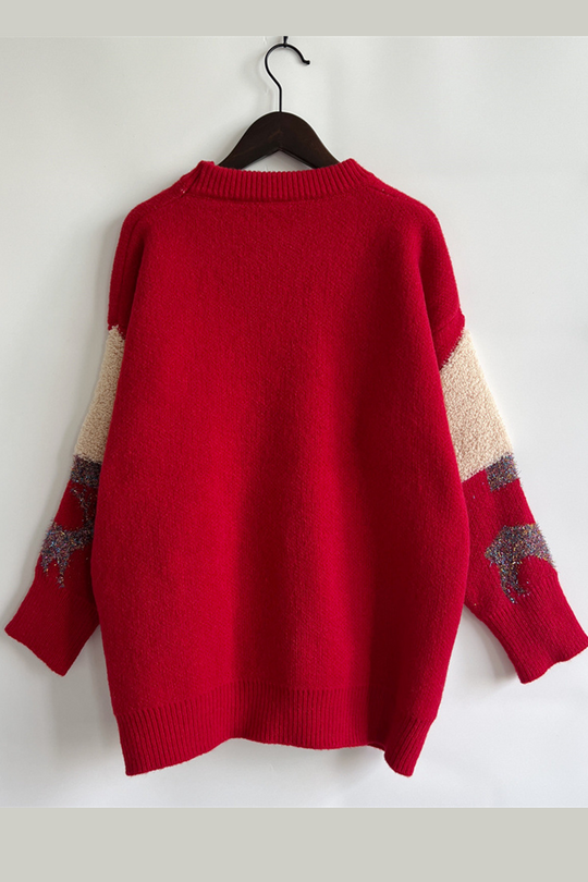 EB | Lässiger Weihnachtsbaum Pailletten Patch Rundhals Pullover