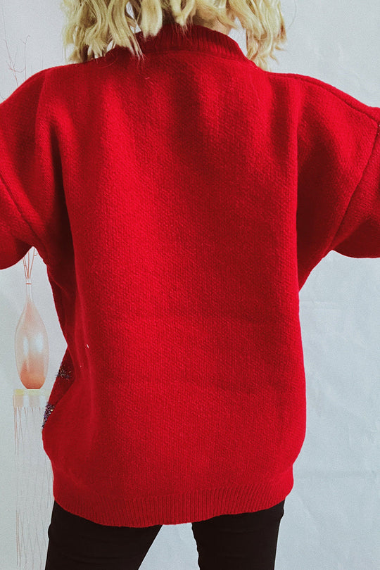 EB | Lässiger Weihnachtsbaum Pailletten Patch Rundhals Pullover