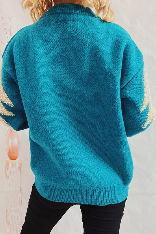 EB | Lässiger Weihnachtsbaum Pailletten Patch Rundhals Pullover