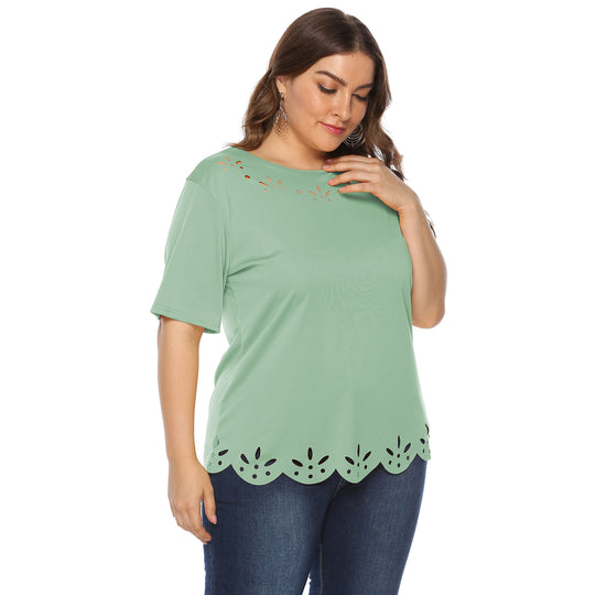 Damen lässiges T-Shirt mit kreativem Lochmuster EB