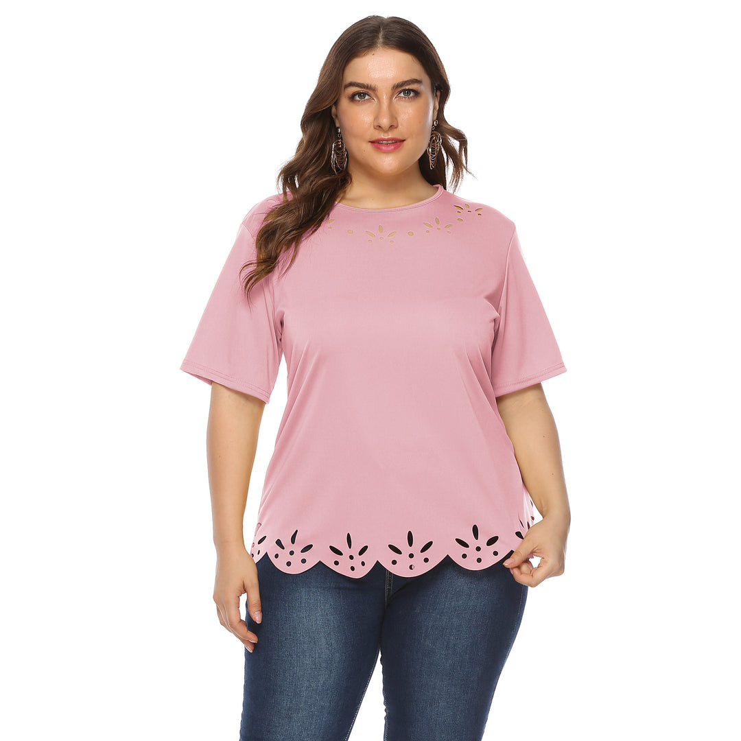 Damen lässiges T-Shirt mit kreativem Lochmuster EB