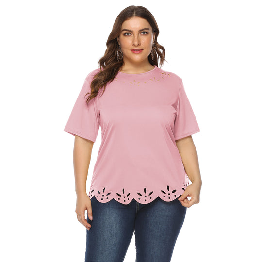 Damen lässiges T-Shirt mit kreativem Lochmuster EB