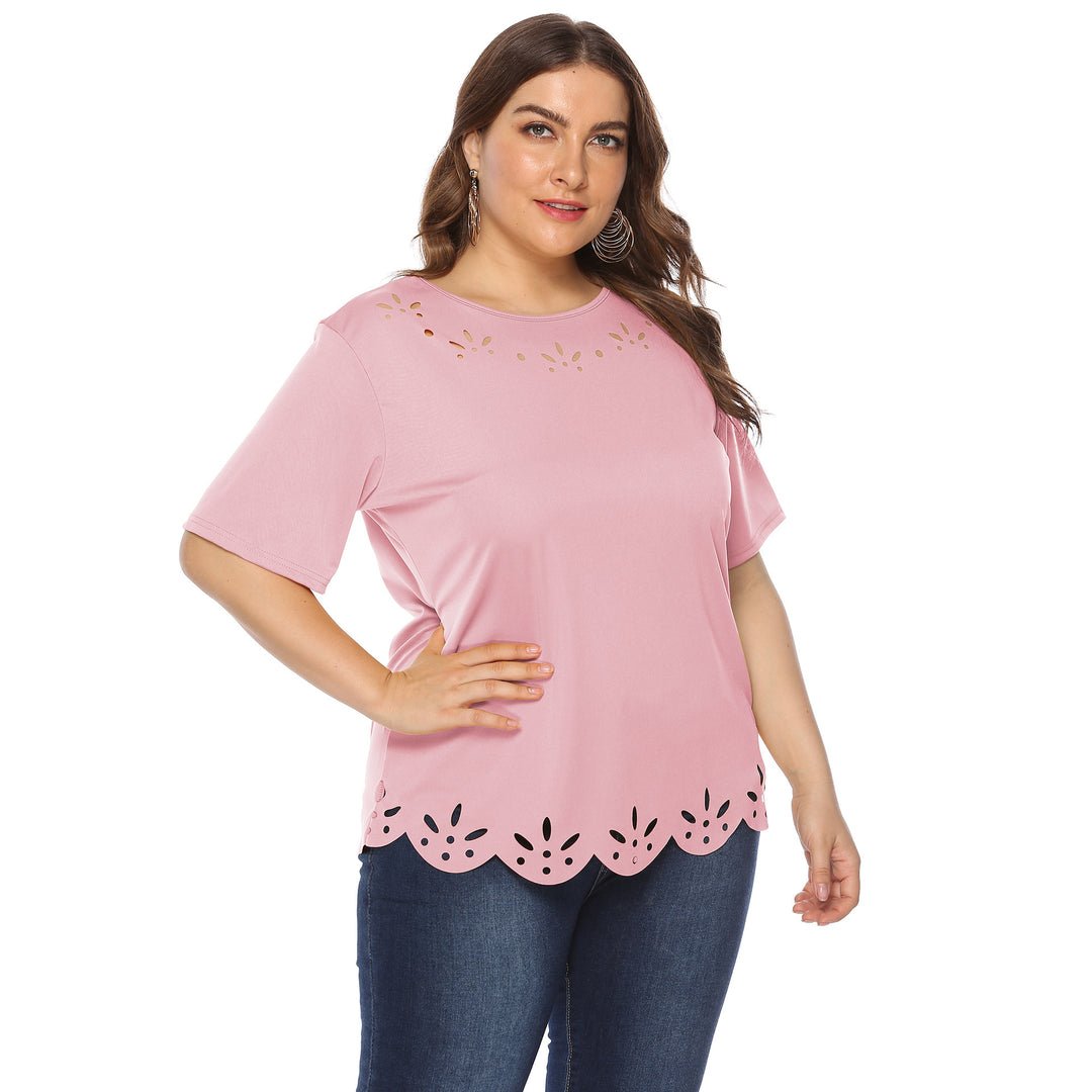 Damen lässiges T-Shirt mit kreativem Lochmuster EB