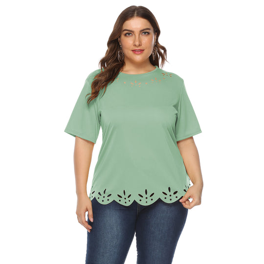 Damen lässiges T-Shirt mit kreativem Lochmuster EB