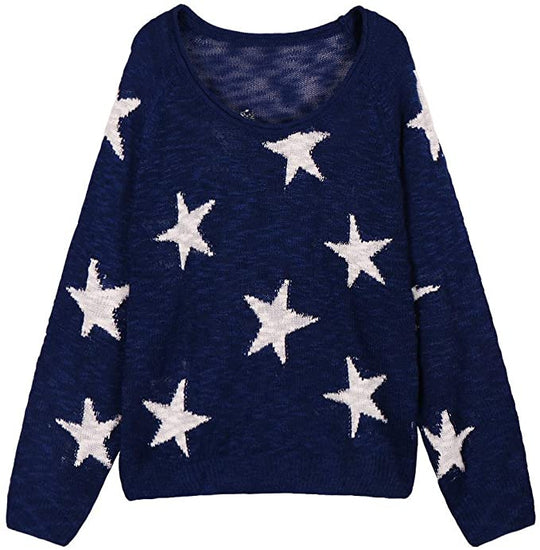 Damen Grobstrickpullover mit Sternenmuster EB