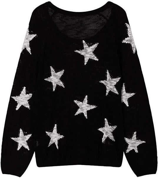 Damen stylischer Strickpullover mit Sternenmotiv EB