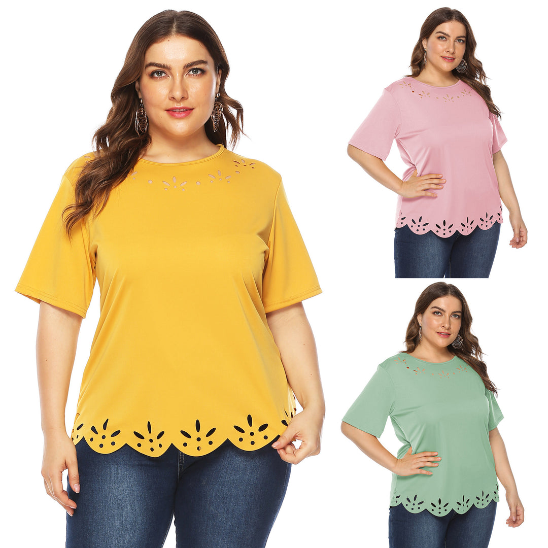 Damen lässiges T-Shirt mit kreativem Lochmuster EB