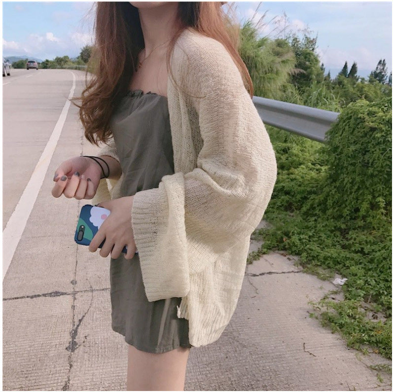 Damen lässiger Strickcardigan mit offener Front und weit geschnittenen Ärmeln EB