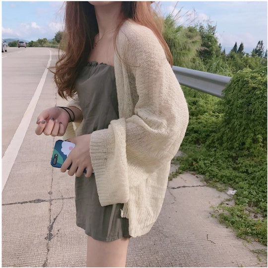 Damen lässiger Strickcardigan mit offener Front und weit geschnittenen Ärmeln EB