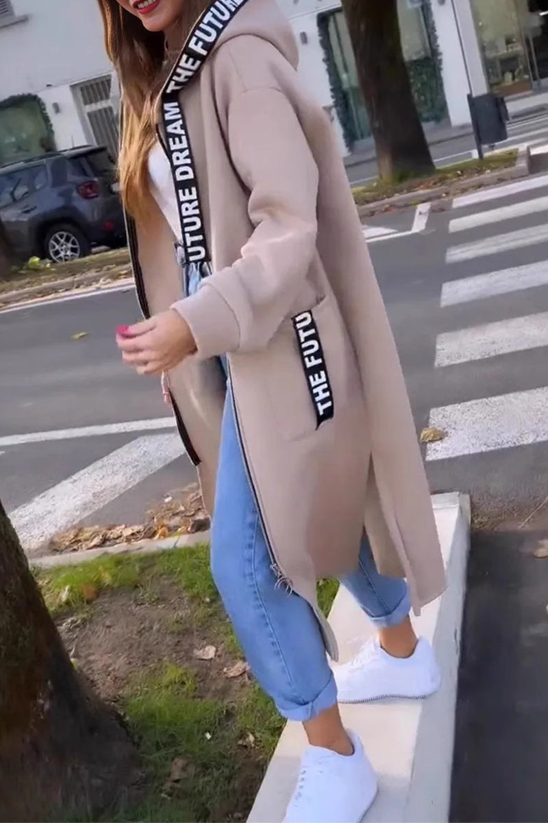 EB | Lässige Straßenbuchstaben Taschen Patchwork Reißverschluss Kapuzenoberbekleidung - 5 Farben