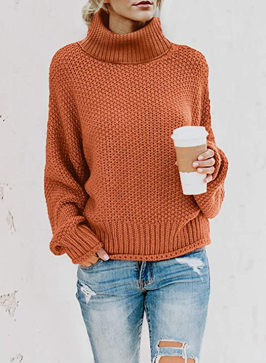 Damen gemütlicher Rollkragenpullover aus strukturierter Wolle EB