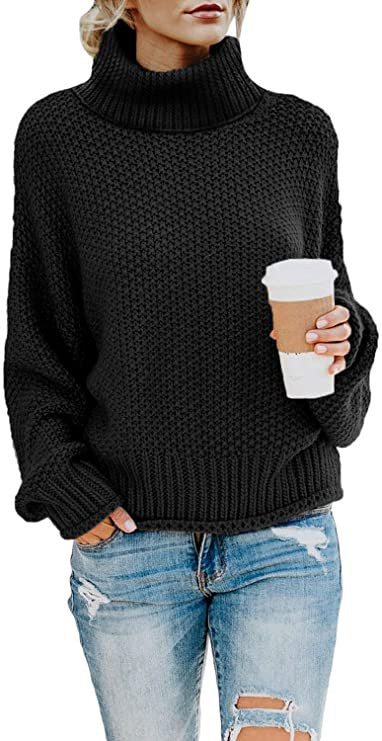 Damen gemütlicher Rollkragenpullover aus strukturierter Wolle EB