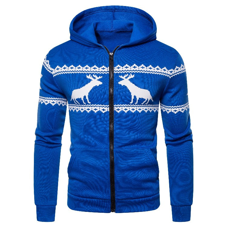 Herren Kapuzenjacke mit kreativem Rentierdesign und weichem Innenfutter EB