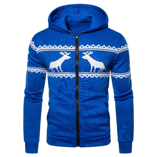 Herren Kapuzenjacke mit kreativem Rentierdesign und weichem Innenfutter EB
