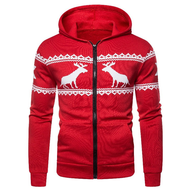 Herren Kapuzenjacke mit kreativem Rentierdesign und weichem Innenfutter EB