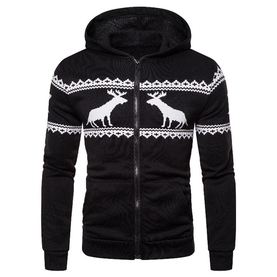 Herren Kapuzenjacke mit kreativem Rentierdesign und weichem Innenfutter EB