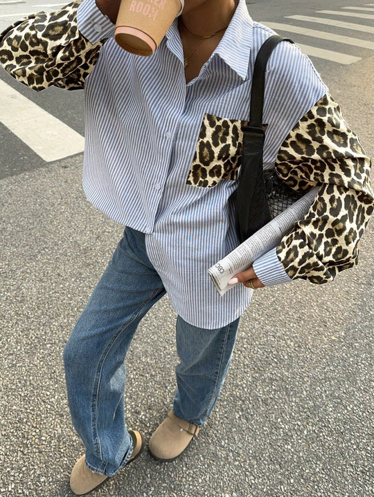 EB | Damenbluse mit Leo-Details Auffällig, Locker & Streetstyle Bereit