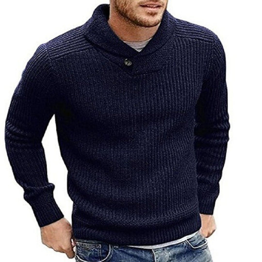 Herren Strickpullover mit Schalkragen und Knopfdetail EB