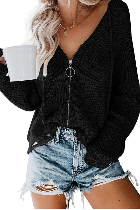 Damen Lässiger Pullover mit modernem Reißverschluss und weitem Schnitt EB