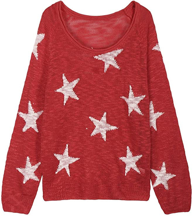 Damen Grobstrickpullover mit Sternenmuster EB