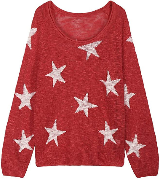 Damen Grobstrickpullover mit Sternenmuster EB