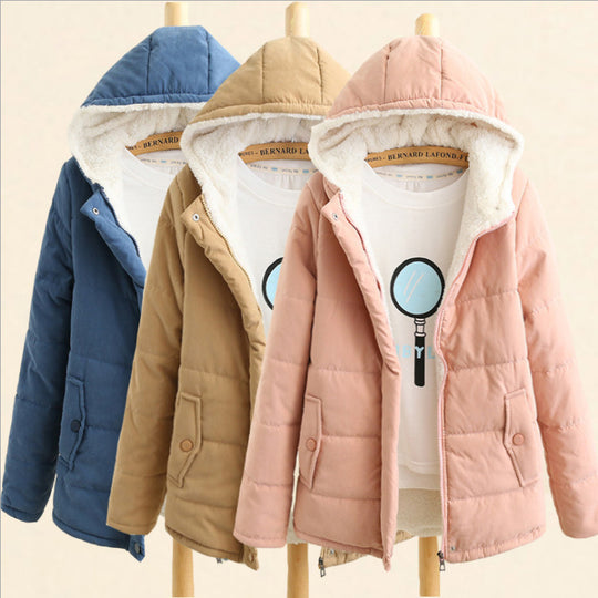 Damen Gepolsterte Winterjacke mit Teddyfutter und Kapuze EB