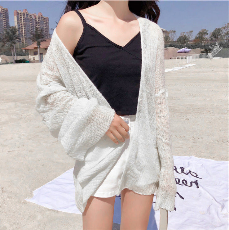 Damen lässiger Strickcardigan mit offener Front und weit geschnittenen Ärmeln EB