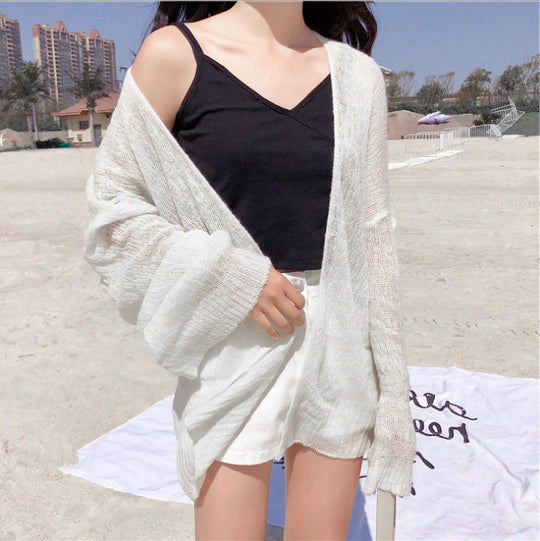 Damen lässiger Strickcardigan mit offener Front und weit geschnittenen Ärmeln EB
