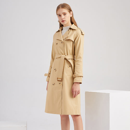 Damen nan Trenchcoat mit doppelreihiger Knopfleiste, Taillengürtel und Schulterklappen EB