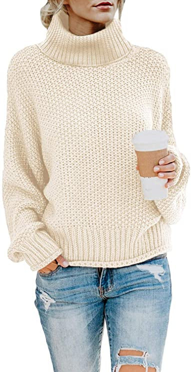 Damen gemütlicher Rollkragenpullover aus strukturierter Wolle EB