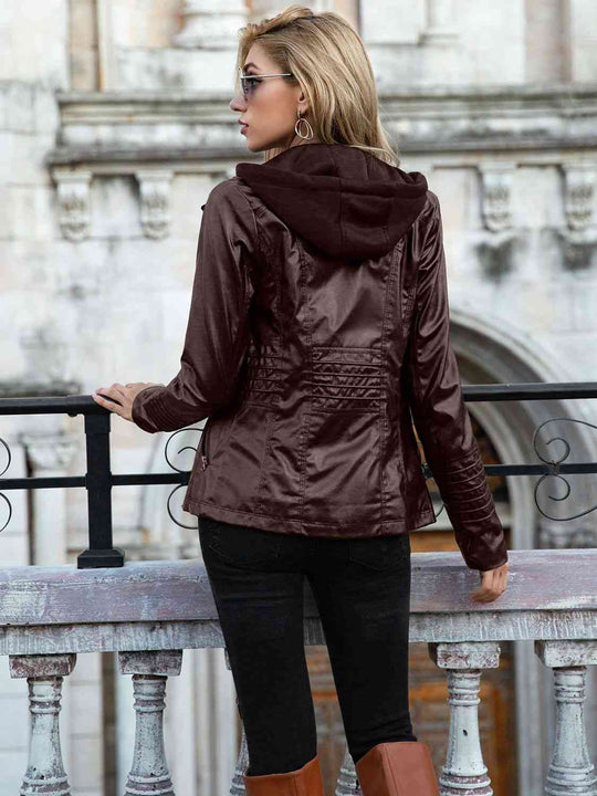 EB | PU-Jacke mit Kapuze und durchgehendem Reißverschluss
