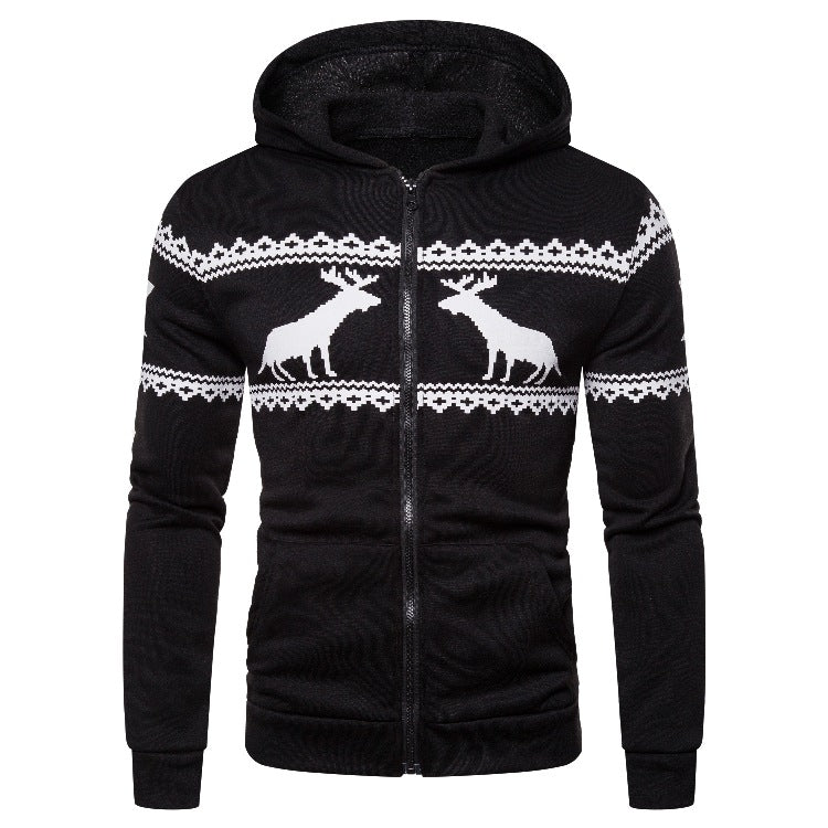 Herren Kapuzenjacke mit kreativem Rentierdesign und weichem Innenfutter EB