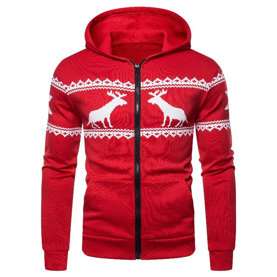 Herren Kapuzenjacke mit kreativem Rentierdesign und weichem Innenfutter EB