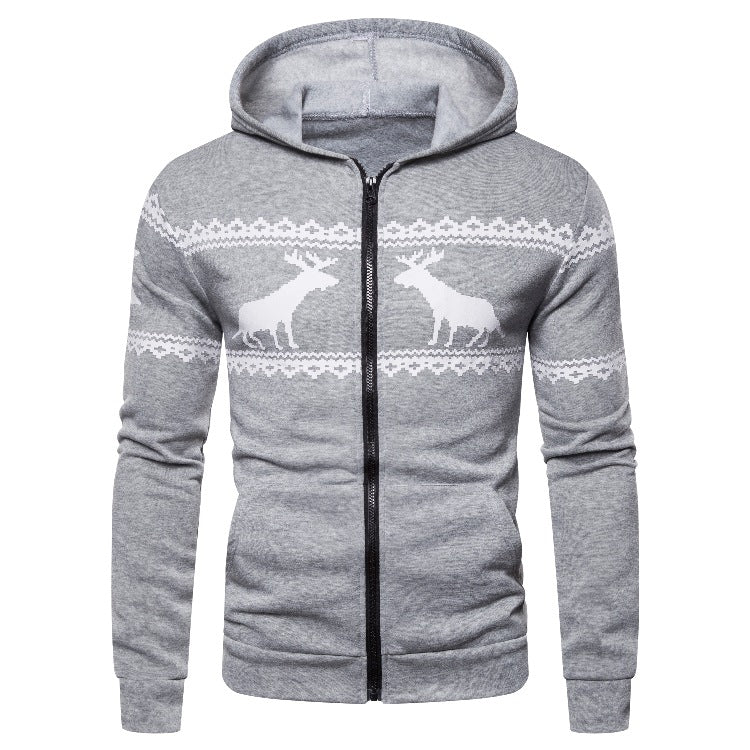 Herren Kapuzenjacke mit kreativem Rentierdesign und weichem Innenfutter EB