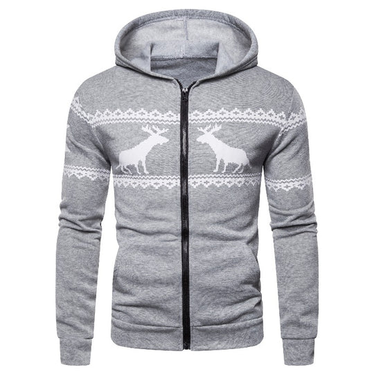 Herren Kapuzenjacke mit kreativem Rentierdesign und weichem Innenfutter EB