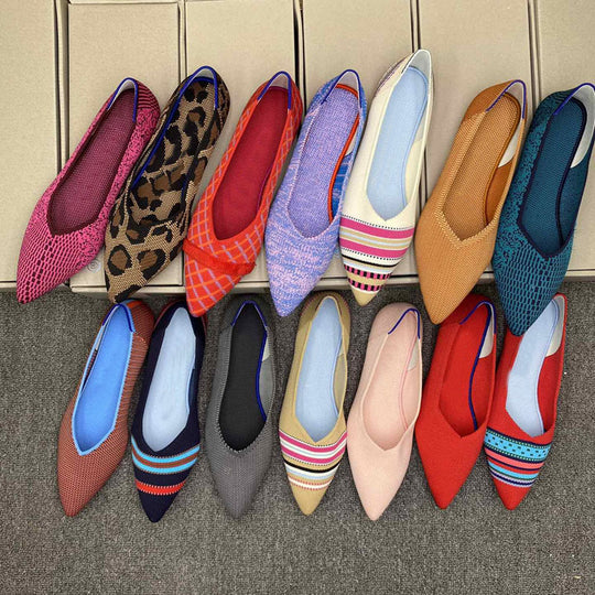 Damen spitz zulaufende Ballerinas aus elastischem Gewebe EB
