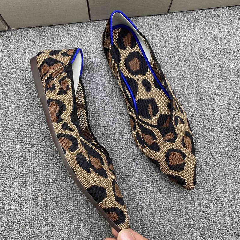 Damen elegante spitz zulaufende Ballerinas mit modischem Leopardenmuster EB