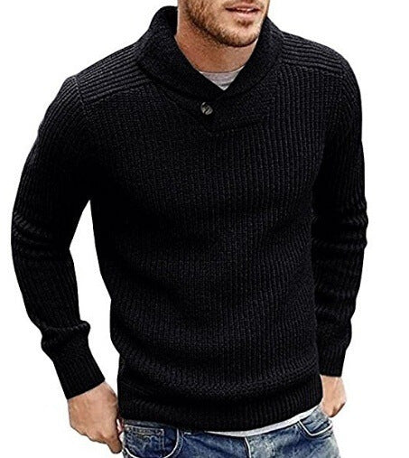 Herren Strickpullover mit Schalkragen und Knopfdetail EB