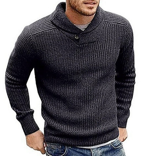 Herren Strickpullover mit Schalkragen und Knopfdetail EB