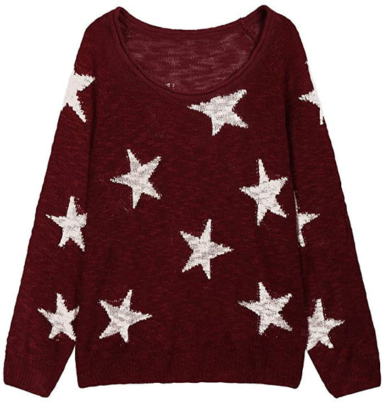 Damen stylischer Strickpullover mit Sternenmotiv EB