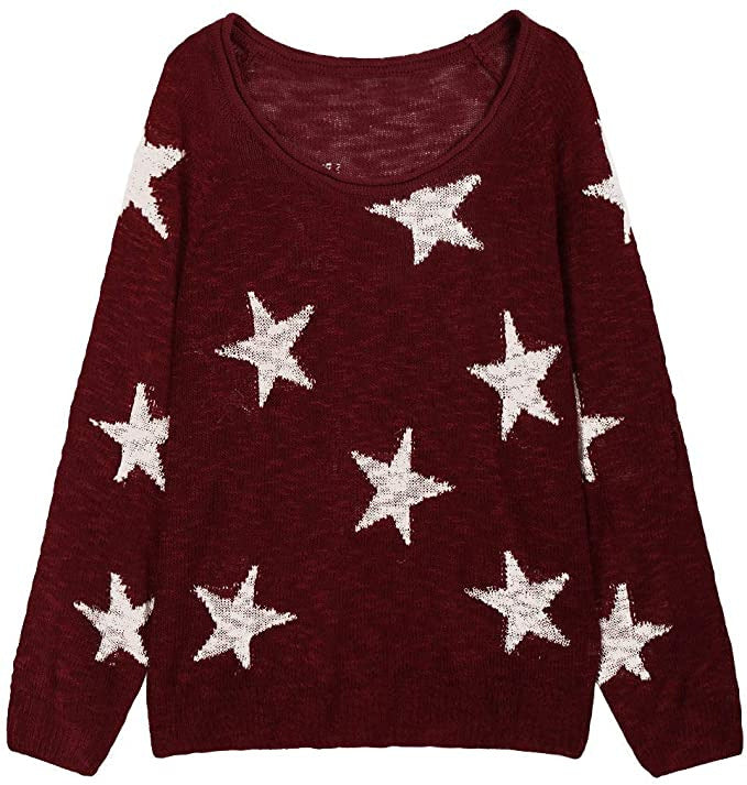 Damen Grobstrickpullover mit Sternenmuster EB