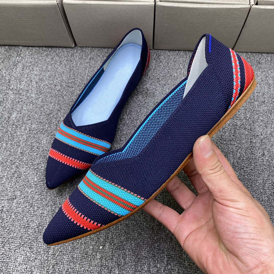 Damen spitz zulaufende Ballerinas mit modischem Strickdesign EB