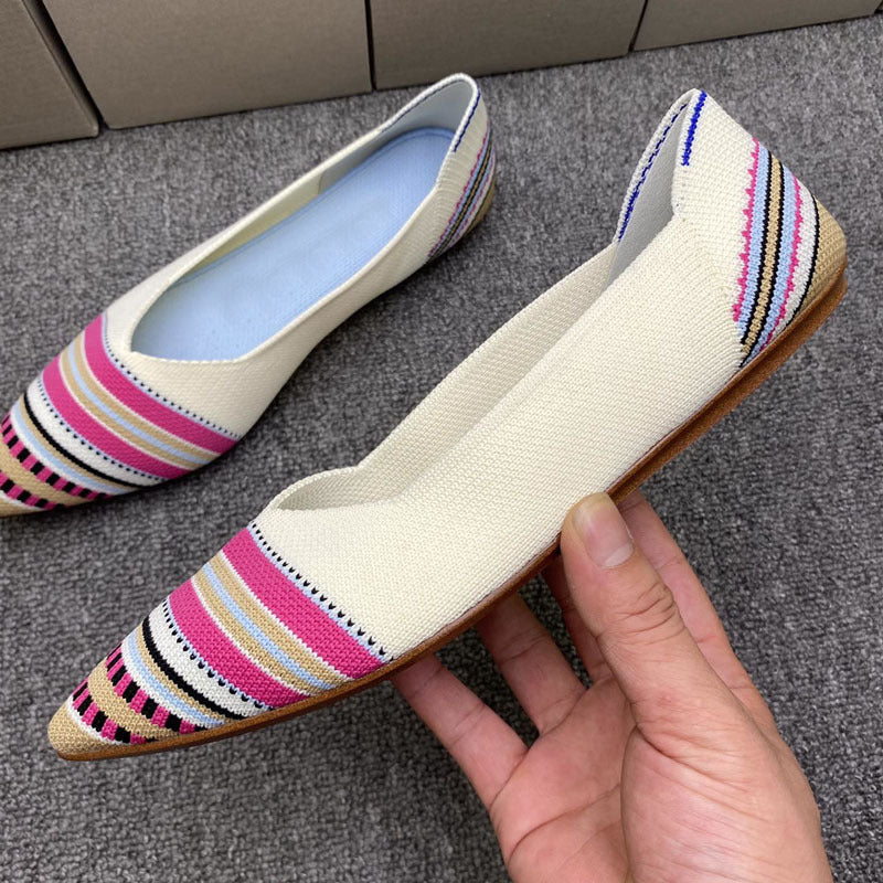 Damen spitz zulaufende Ballerinas mit dekorativem Stripen-Design EB