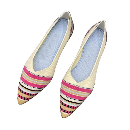Damen spitz zulaufende Ballerinas mit dekorativem Stripen-Design EB